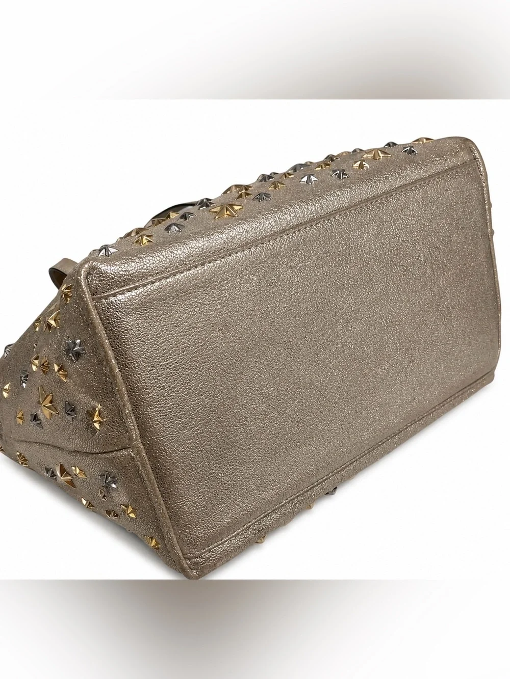 JIMMY CHOOSE Star Studded Gold Silver Metallic Emblem Tote Shoulder Bag